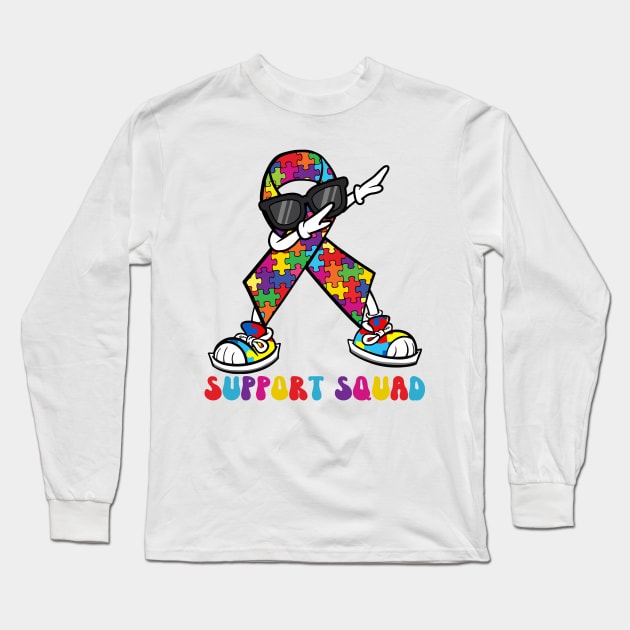 Support Squad Autism Awareness Dabbing Puzzle Piece Dance Long Sleeve T-Shirt by ttao4164